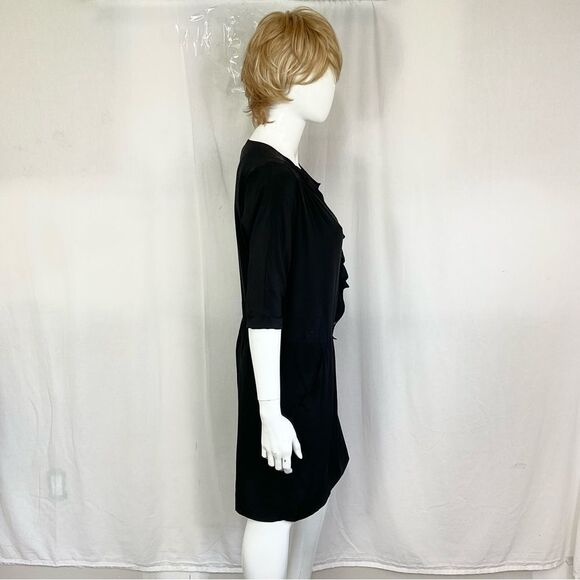 NEW Gerard Darel Black 100% Silk Victorian Ruffle Neck Cocktail Midi Dress 6 - Picture 4 of 15